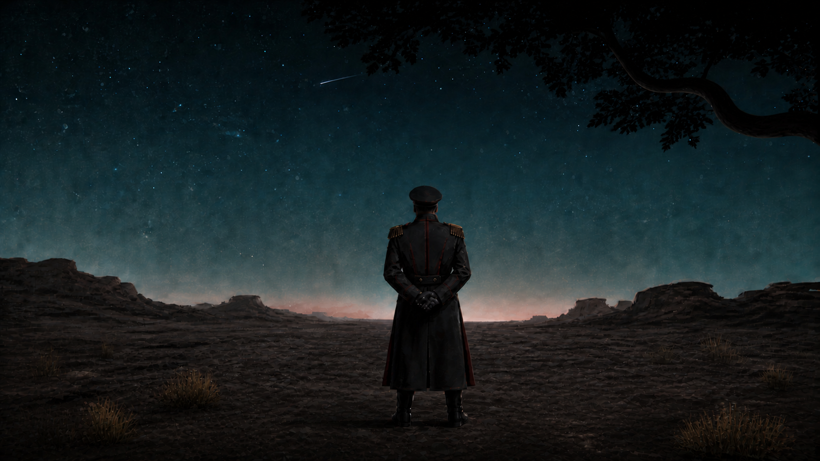 A Noricum officer surveying Ashara beneath a star-filled sky