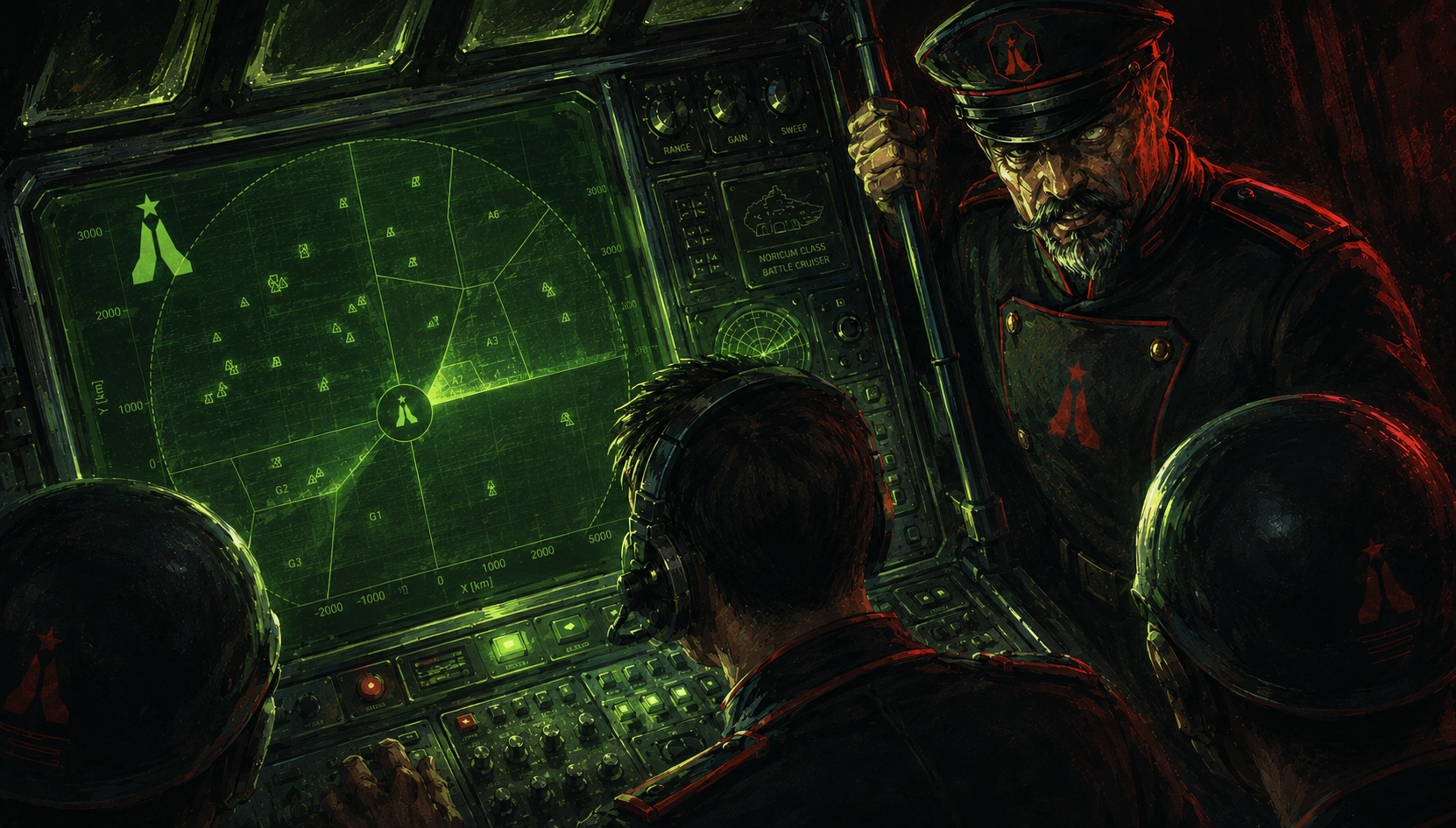 Noricum officers tracking the Va'Char arrival on a military radar display