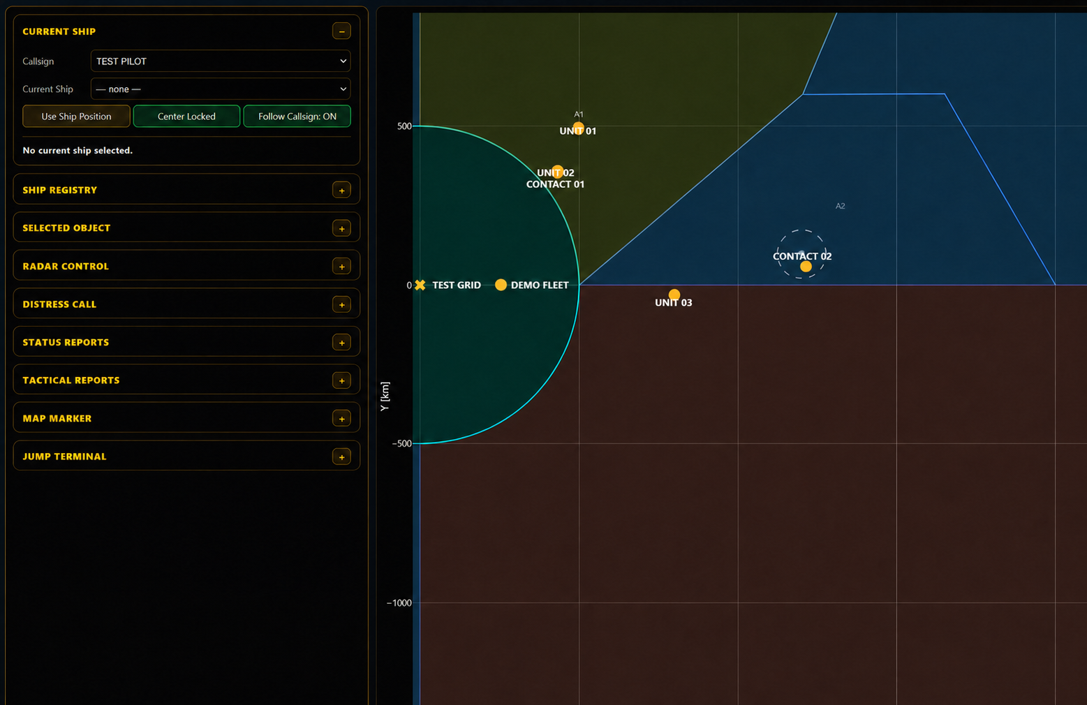 The Beyond The Nebula Starmap interface with Current Ship controls and a tactical sector view