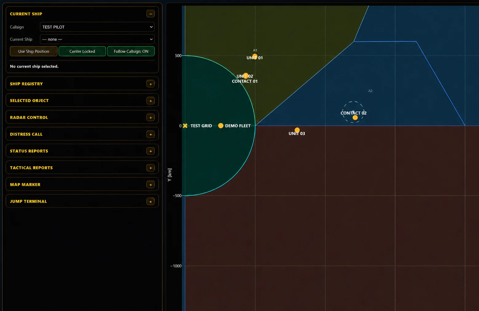 The Beyond The Nebula Starmap interface with Current Ship controls and a tactical sector view
