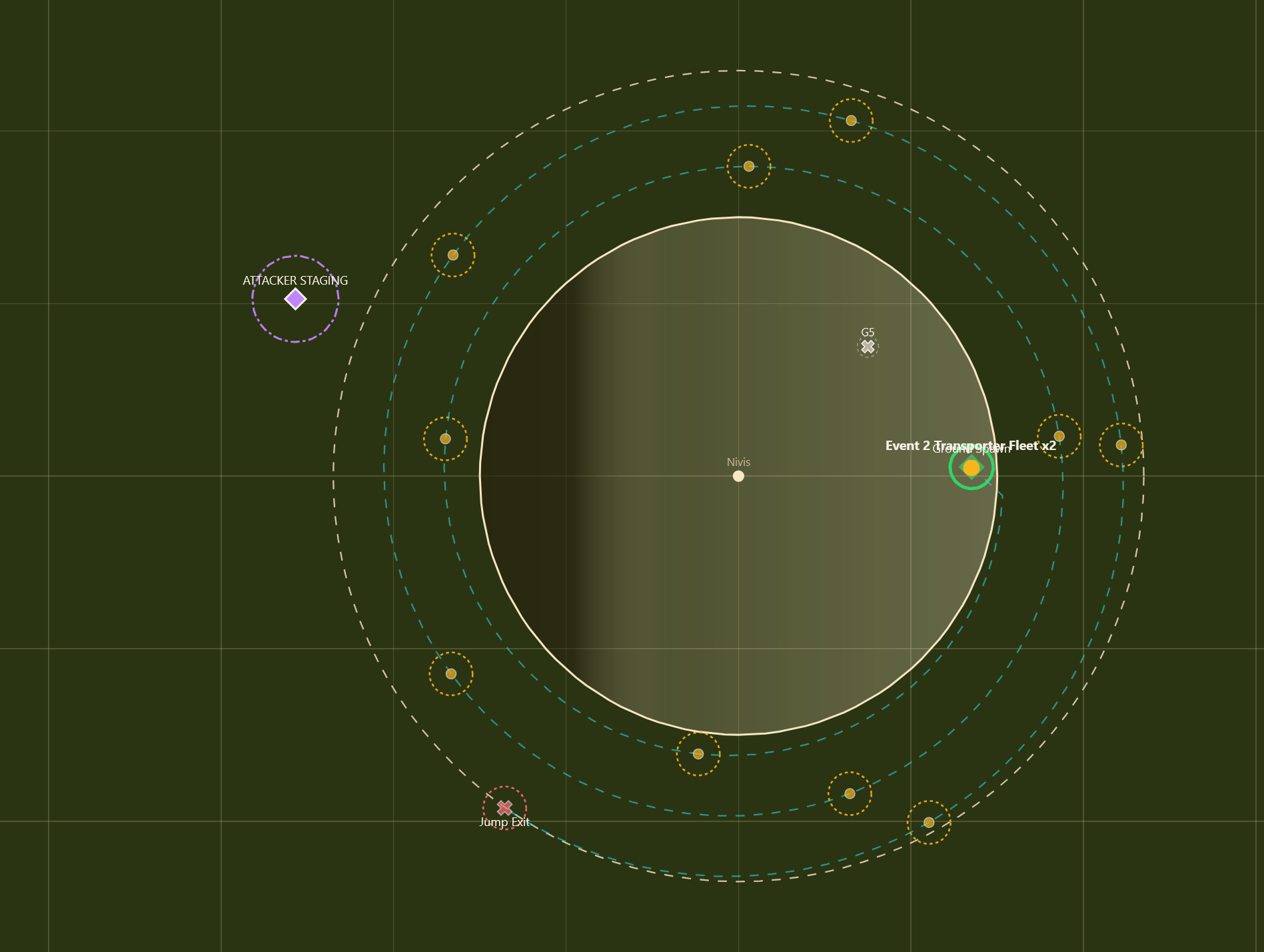 The Nivis planetary convoy route spiraling through atmosphere and gravity