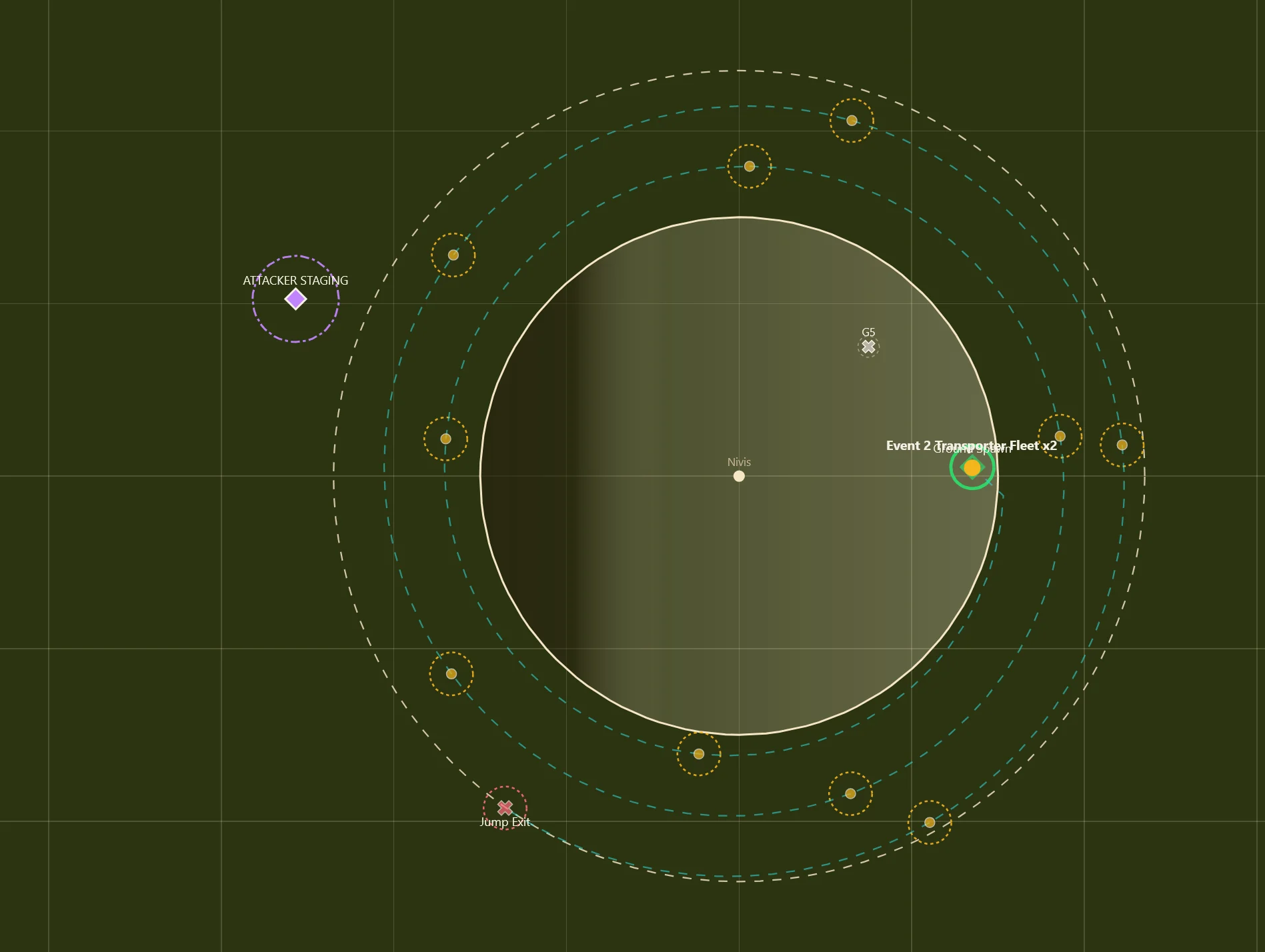 The Nivis planetary convoy route spiraling through atmosphere and gravity