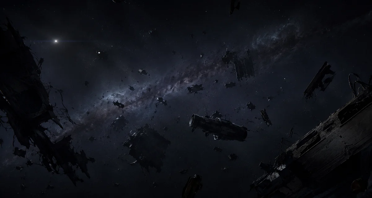 Deep Space debris field and distant stars